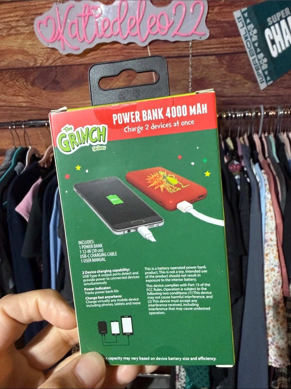 The Grinch Red Power Bank 4000 mAh Portable Charger
